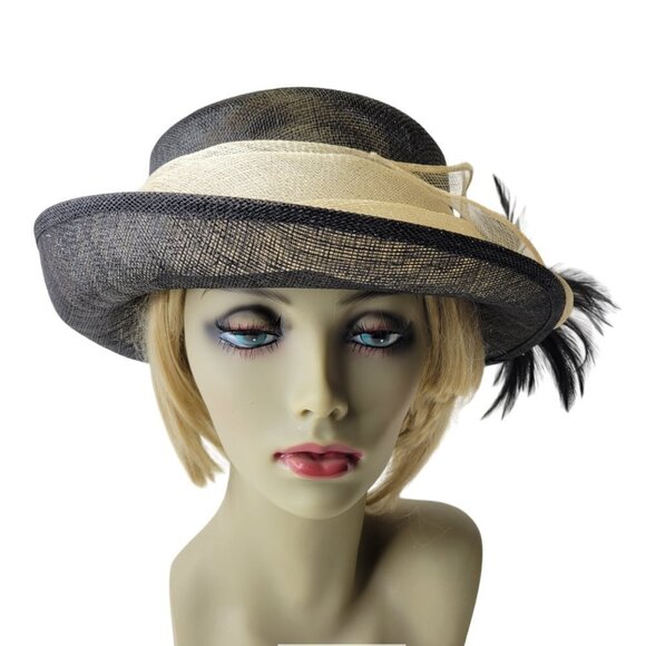 Black and Cream Dress Hat Sinamay Church Hat Adjustable Hat Kentucky Derby Hat - Picture 2 of 16